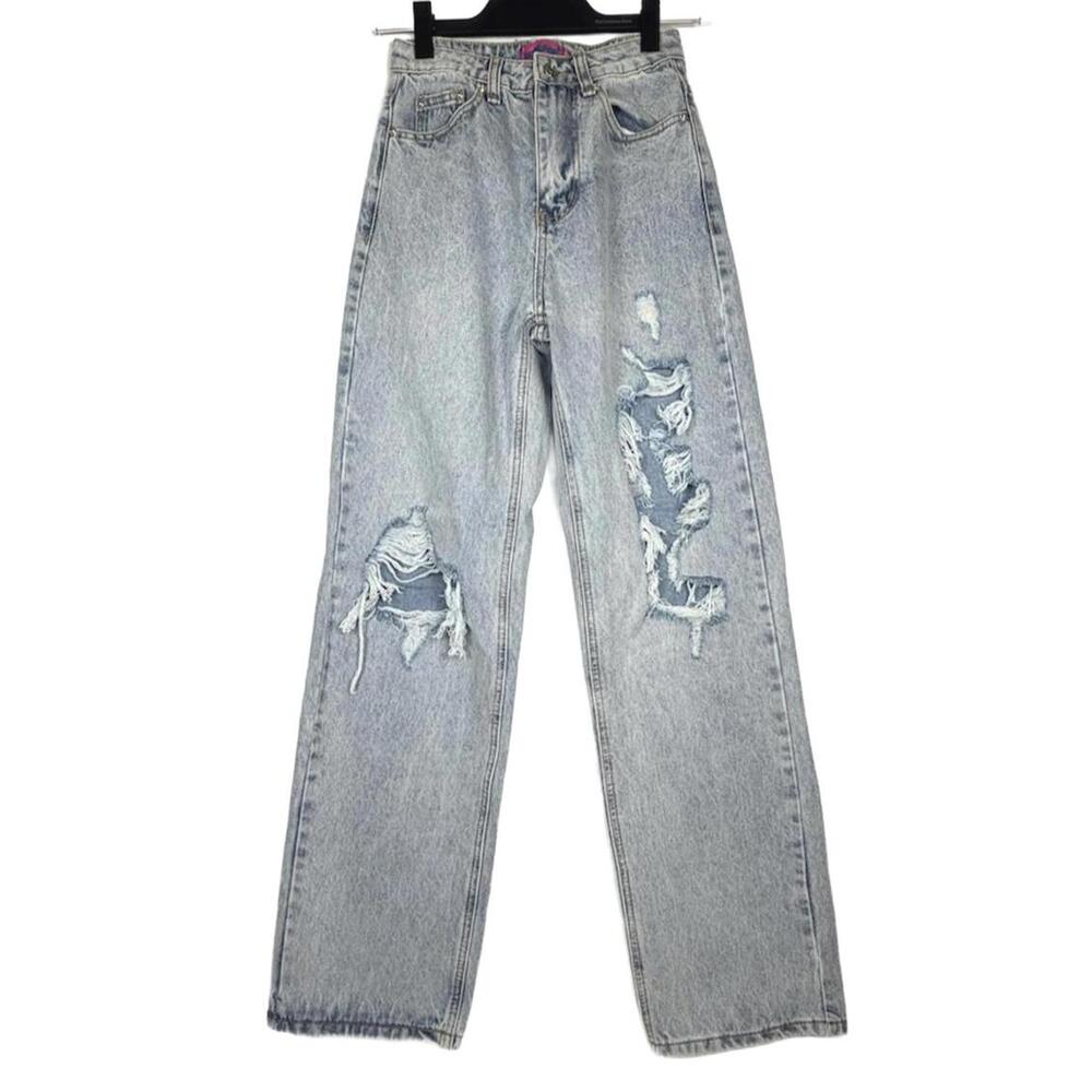 Edikted Distressed Ripped Low Rise Baggy‎ Y2K Jeans Women's Size XS